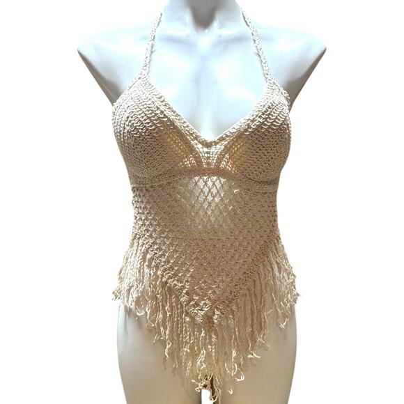 Unbranded Tops - Crochet Open Back Top Tan Small